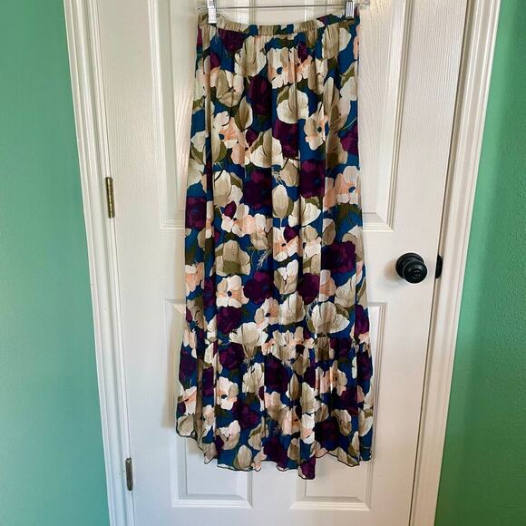O'Neill Blue Purple Floral Print Pull-On Ruffle Long Skirt Viscose Size Small - Picture 5 of 7